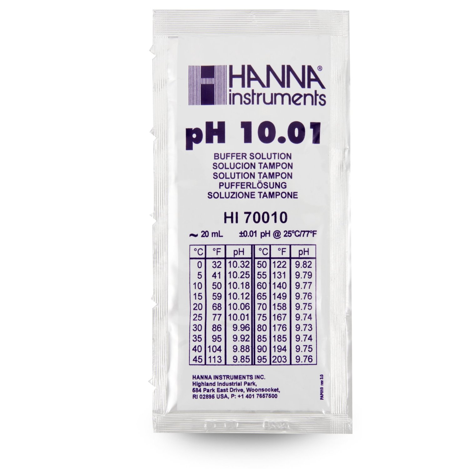 Kalibrierlösung pH 10,01; Standardqualität, mit Analysenzertifikat, 25 x 20mL-Beutel