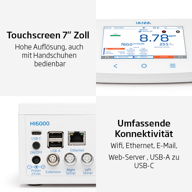 HI6542P-02: HI6000-Kit mit pH/Redox/ISE- und DO-Modul mit polarographischer Sonde