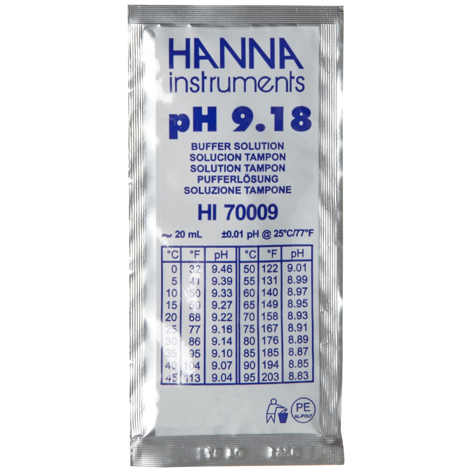 HI70009 Kalibrierlösung pH 9,18; Standardqualität, 25 x 20mL-Beutel