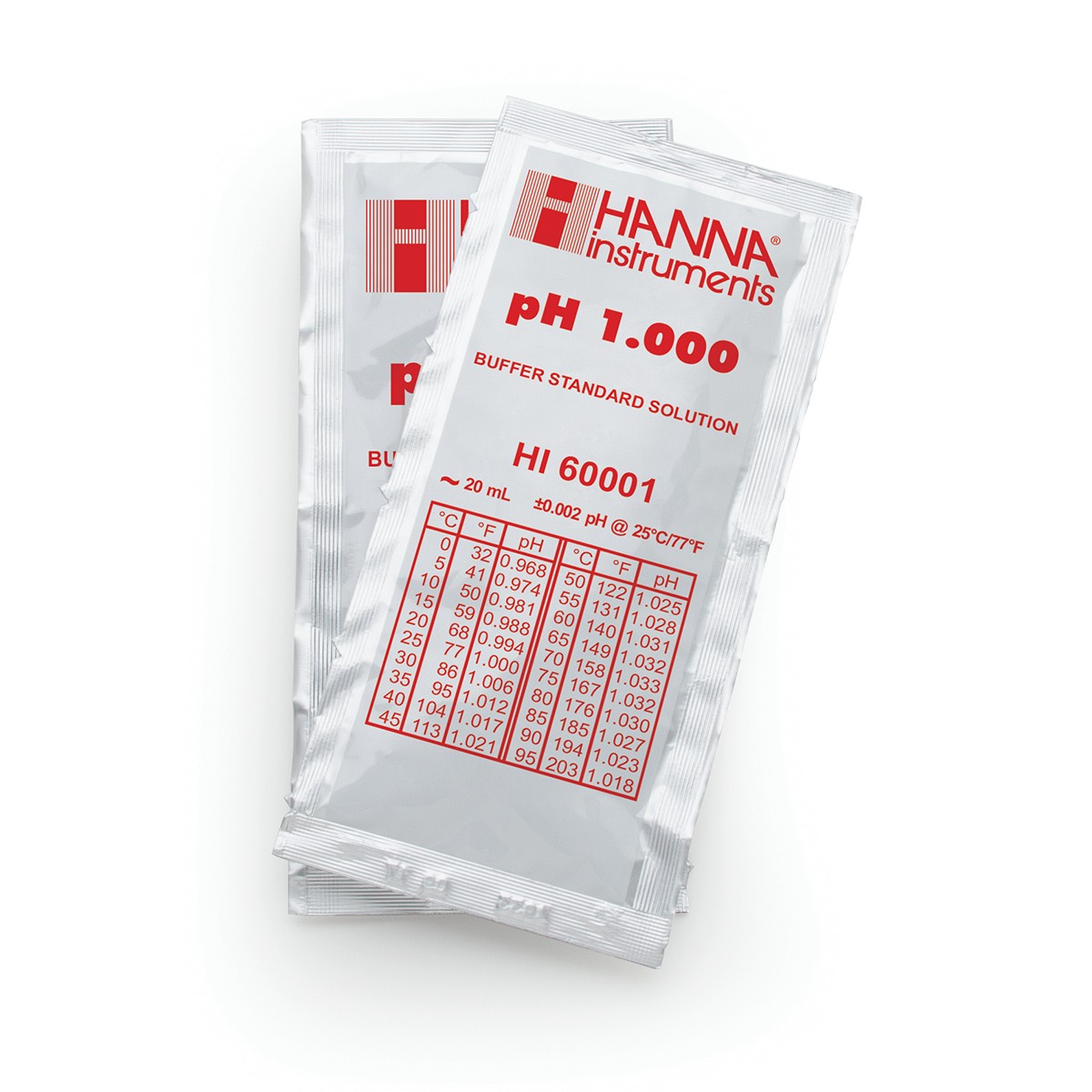 hi60001-02 Kalibrierlösung pH 1,000; Premiumqualität, 25 x 20mL-Beutel